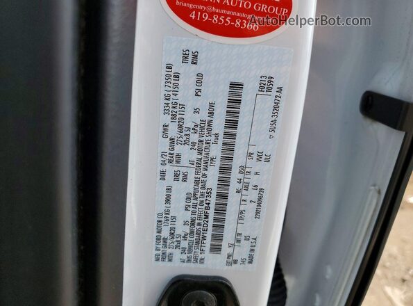 1FTFW1ED2MFB47353 2021 FORD F150 White Widok komory silnika