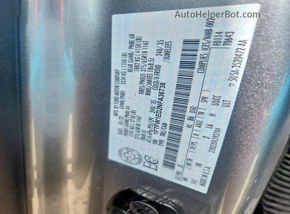 1FTFW1ED2NFA36738 2022 FORD F150 Silver VIN კოდის სტიკერის ხედი