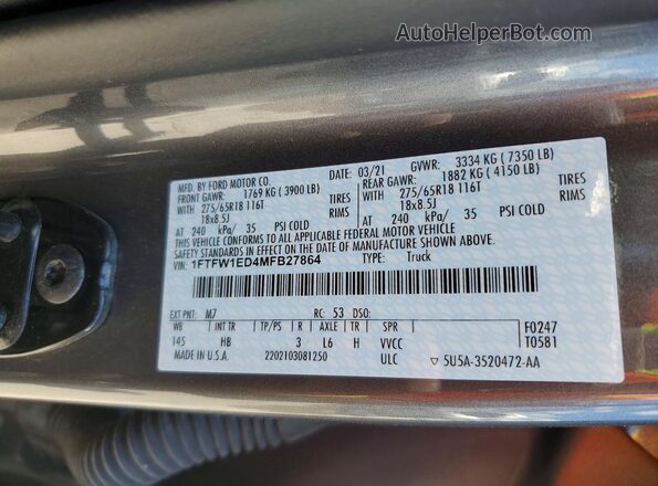 1FTFW1ED4MFB27864 2021 FORD F150 Black ძრავის განყოფილების ხედი