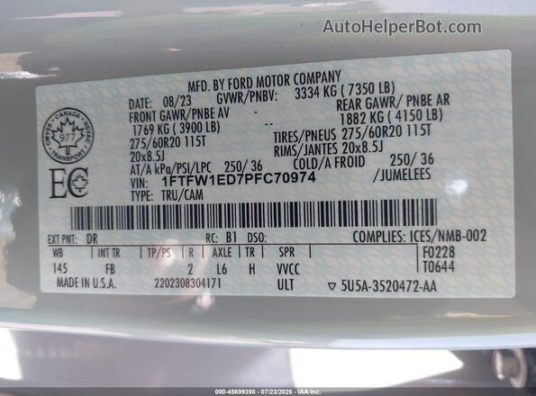 1FTFW1ED7PFC70974 2023 FORD F150 Gray Engine compartment view