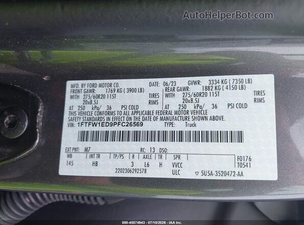 1FTFW1ED9PFC26569 2023 FORD F150 Gray Շարժիչի բաժամունքի տեսք