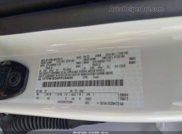 1FTFW1EDXPFC84030 2023 FORD F150 White Widok komory silnika