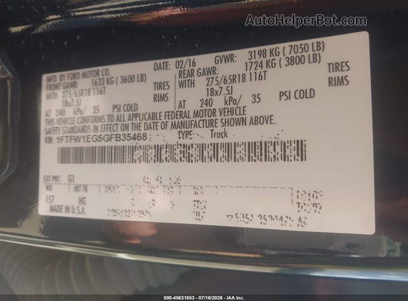 1FTFW1EG5GFB35468 2016 FORD F150 Black Widok komory silnika
