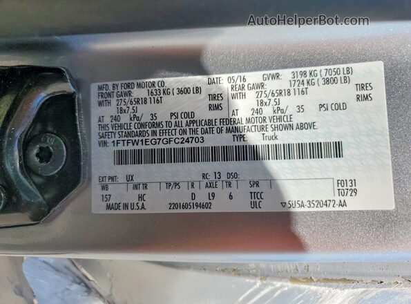 1FTFW1EG7GFC24703 2016 FORD F150 Silver Widok komory silnika