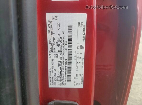 1FTFW1EG7HFB66822 2017 FORD F150 Red Вид наклейки з VIN-кодом