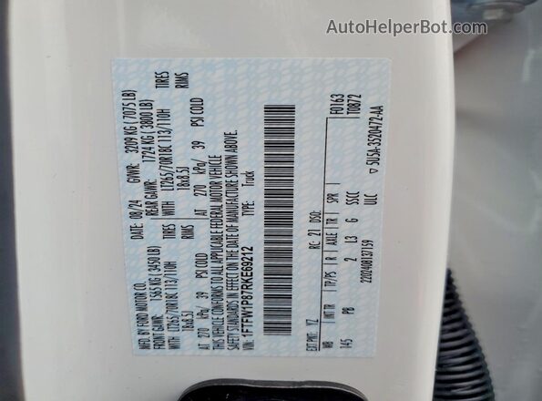 1FTFW1P87RKE69212 2024 FORD F150 White Շարժիչի բաժամունքի տեսք