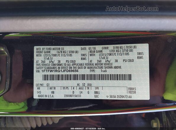 1FTFW1RG1JFD69656 2018 FORD F150 Черный Вид подкапотного пространства