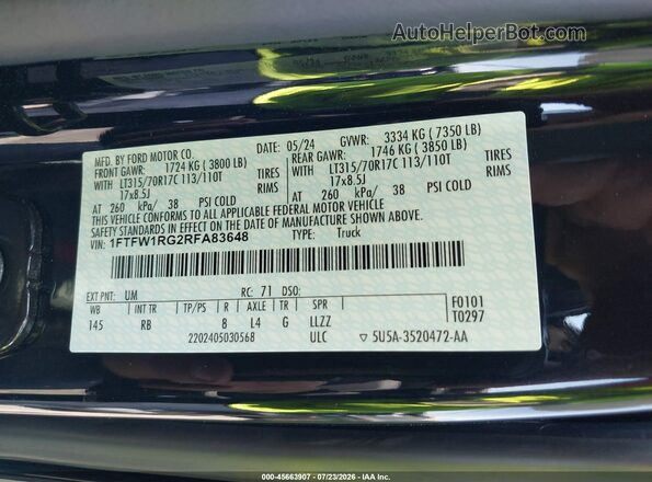 1FTFW1RG2RFA83648 2024 FORD F150 Black Vista del compartimento del motor