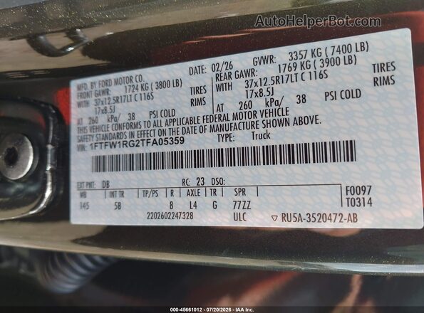 1FTFW1RG2TFA05359 2026 FORD F150 Green Widok komory silnika
