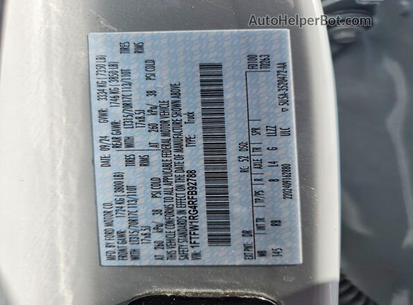 1FTFW1RG4RFB92788 2024 FORD F150 White Widok naklejki z numerem VIN