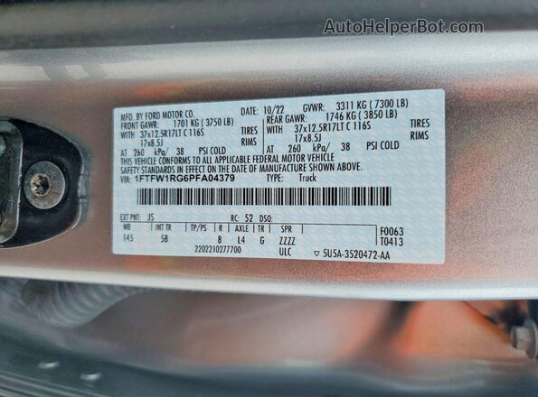 1FTFW1RG6PFA04379 2023 FORD F150 Silver Вид підкапотного простору