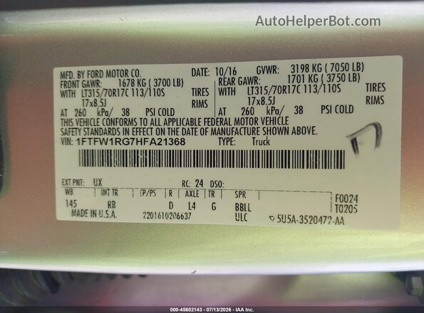 1FTFW1RG7HFA21368 2017 FORD F150 Silver Вид підкапотного простору