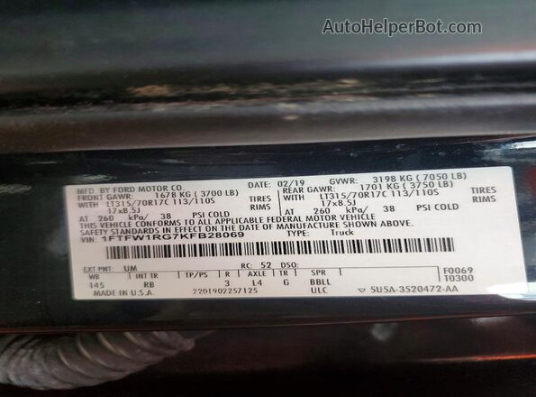 1FTFW1RG7KFB28069 2019 FORD F150 Black ძრავის განყოფილების ხედი