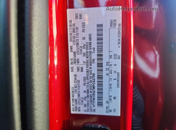 1FTFW1RG7MFC62700 2021 FORD F150 Red Շարժիչի բաժամունքի տեսք