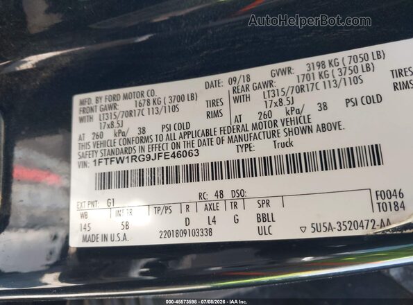 1FTFW1RG9JFE46063 2018 FORD F150 Black Vista del compartimento del motor
