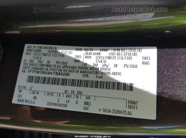 1FTFW1RG9KFB89200 2019 FORD F150 Green ძრავის განყოფილების ხედი