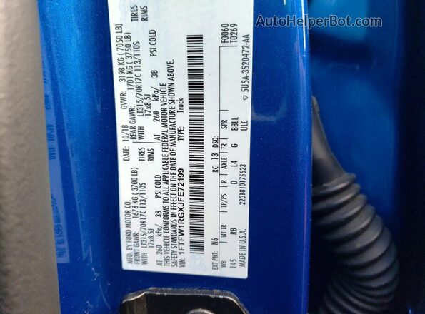 1FTFW1RGXJFE72199 2018 FORD F150 Blue Engine compartment view