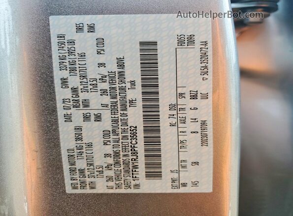 1FTFW1RJ8PFC35652 2023 FORD F150 Silver Widok komory silnika