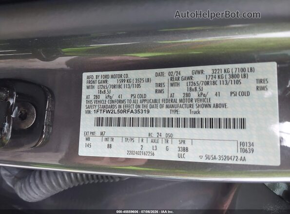 1FTFW2L50RFA35319 2024 FORD F150 Gray ძრავის განყოფილების ხედი