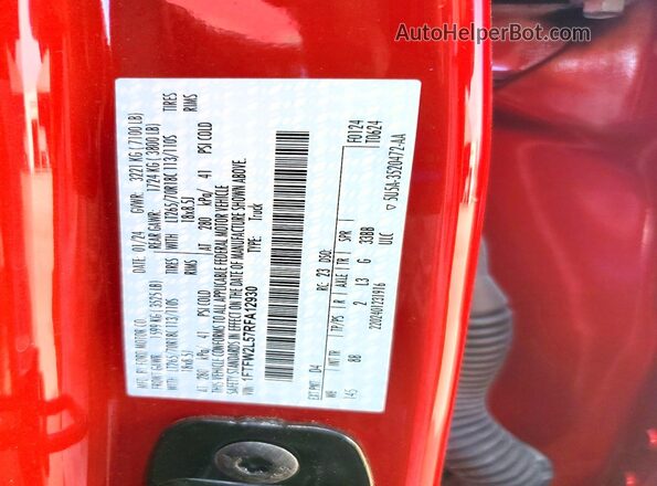 1FTFW2L57RFA12930 2024 FORD F150 Red ძრავის განყოფილების ხედი
