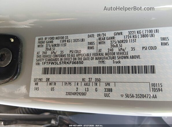 1FTFW3L57RKF06850 2024 FORD F150 Gray Engine compartment view