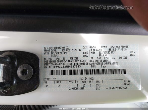 1FTFW3L83RKE37813 2024 FORD F150 Белый Вид подкапотного пространства