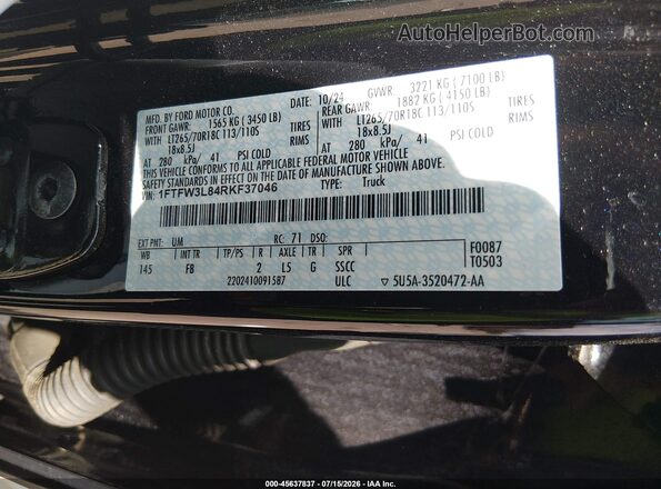 1FTFW3L84RKF37046 2024 FORD F150 Black Vista del compartimento del motor
