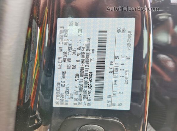 1FTFW3L89RFA27820 2024 FORD F150 Black Widok komory silnika