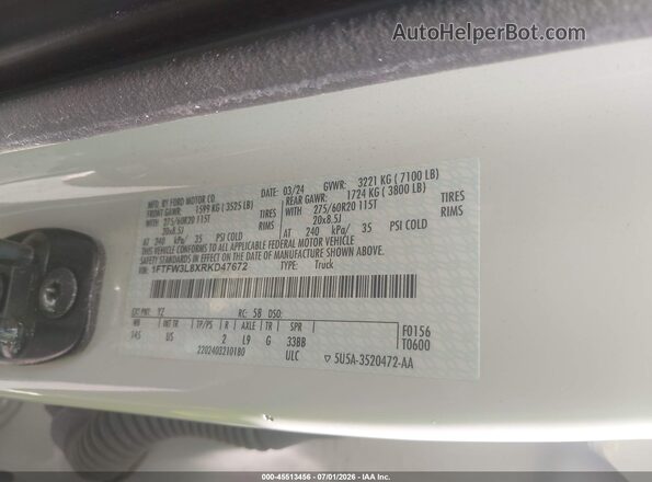 1FTFW3L8XRKD47672 2024 FORD F150 White Engine compartment view