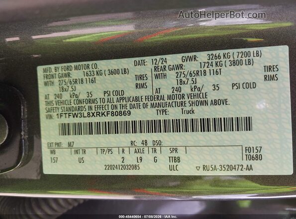 1FTFW3L8XRKF80869 2024 FORD F150 Gray Engine compartment view