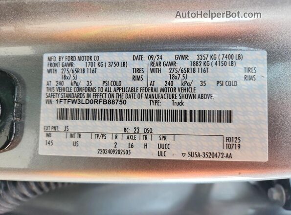 1FTFW3LD0RFB88750 2024 FORD F150 Silver ძრავის განყოფილების ხედი