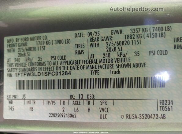 1FTFW3LD1SFC01284 2025 FORD F150 Gray ძრავის განყოფილების ხედი
