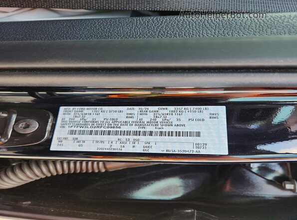1FTFW3LD2RFC09856 2024 FORD F150 Black Engine compartment view