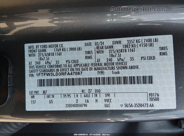 1FTFW3LD3RFA47087 2024 FORD F150 Gray Вид підкапотного простору