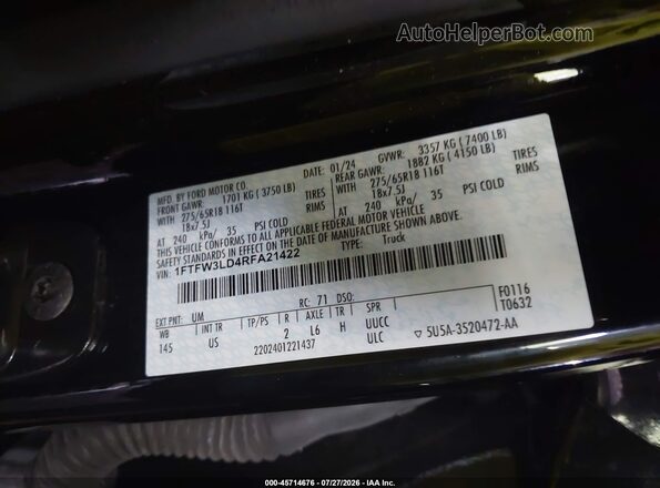 1FTFW3LD4RFA21422 2024 FORD F150 Black Вид підкапотного простору