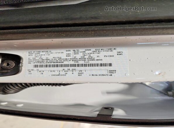1FTFW3LD4SFB96906 2025 FORD F150 White Շարժիչի բաժամունքի տեսք