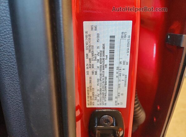 1FTFW3LD5RFB80160 2024 FORD F150 Red VIN կոդի պիտակի տեսք