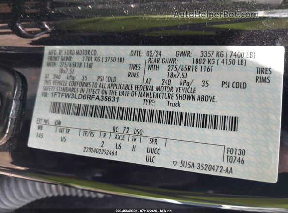 1FTFW3LD6RFA35631 2024 FORD F150 Black Вид підкапотного простору