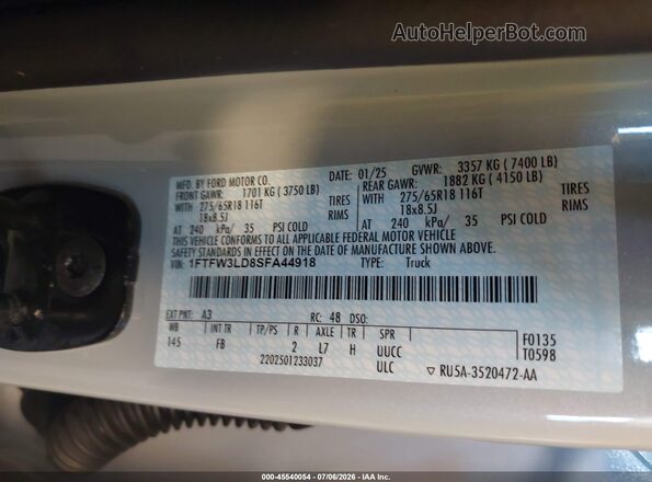 1FTFW3LD8SFA44918 2025 FORD F150 Gray Widok komory silnika