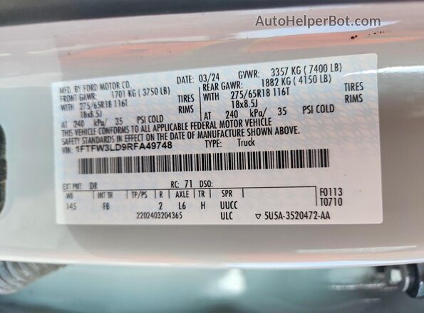 1FTFW3LD9RFA49748 2024 FORD F150 Серый Вид подкапотного пространства
