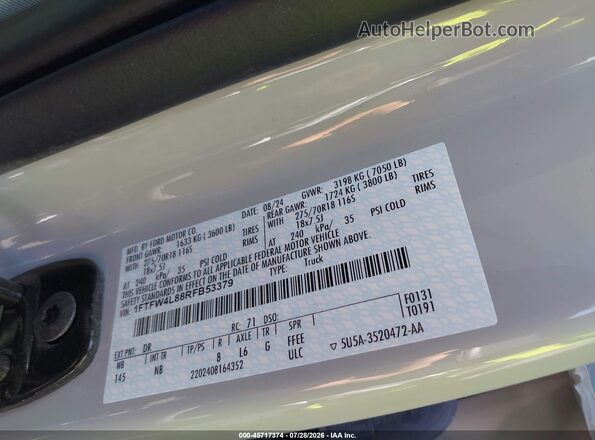 1FTFW4L88RFB53379 2024 FORD F150 Gray Engine compartment view