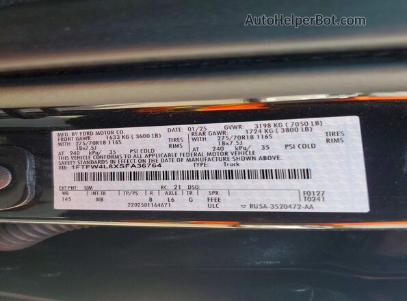 1FTFW4L8XSFA36764 2025 FORD F150 Black Շարժիչի բաժամունքի տեսք