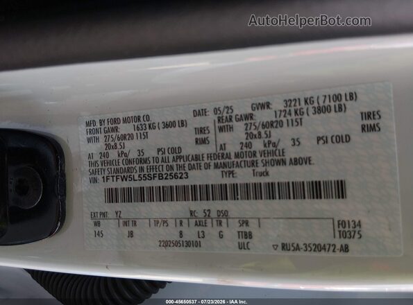 1FTFW5L55SFB25623 2025 FORD F150 White Engine compartment view