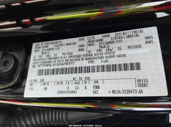 1FTFW5L81SFA19177 2025 FORD F150 Black Widok komory silnika