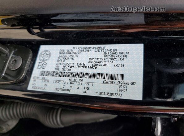 1FTFW5LD6RFB15670 2024 FORD F150 Black Շարժիչի բաժամունքի տեսք