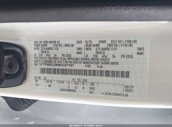 1FTFW5LD6RFC07197 2024 FORD F150 White Вид підкапотного простору