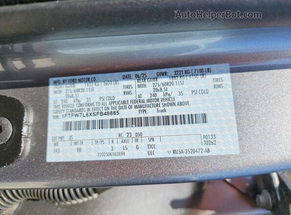 1FTFW7L8XSFB48885 2025 FORD F150 Silver Շարժիչի բաժամունքի տեսք