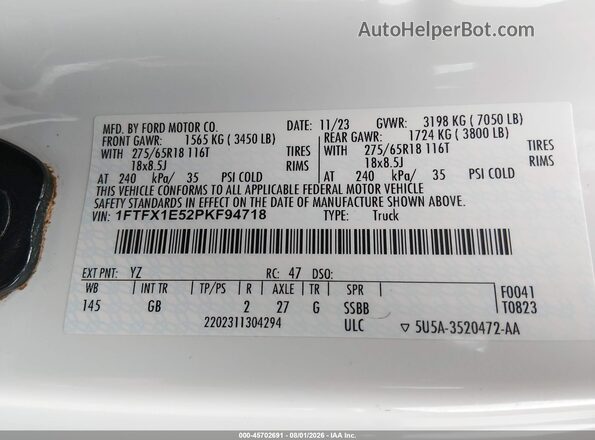 1FTFX1E52PKF94718 2023 FORD F150 Белый Вид подкапотного пространства