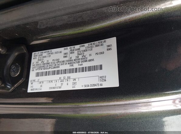 1FTFX1E53JFC28055 2018 FORD F150 Серый Вид подкапотного пространства