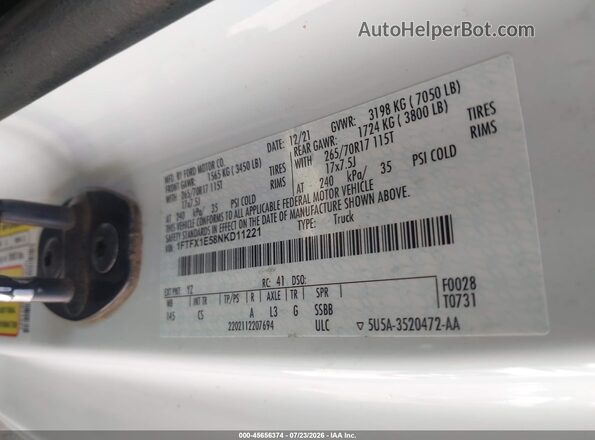 1FTFX1E58NKD11221 2022 FORD F150 White Widok komory silnika